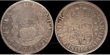 Cy10750.- CARLOS III - 2 Reales 1768 Potosí J.R. Columnario -MBC-