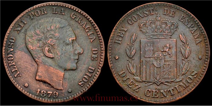 Cy16561 ALFONSO XII - 10 Centimos 1879 MBC+