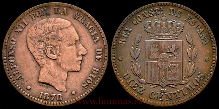 Cy16560 ALFONSO XII - 10 Centimos 1878 MBC+