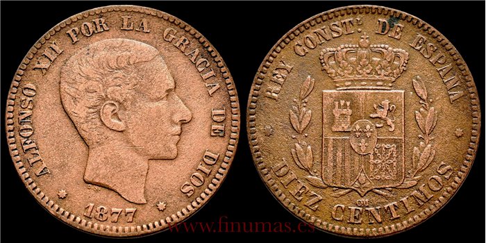 Cy16559 ALFONSO XII - 10 Centimos 1877 MBC