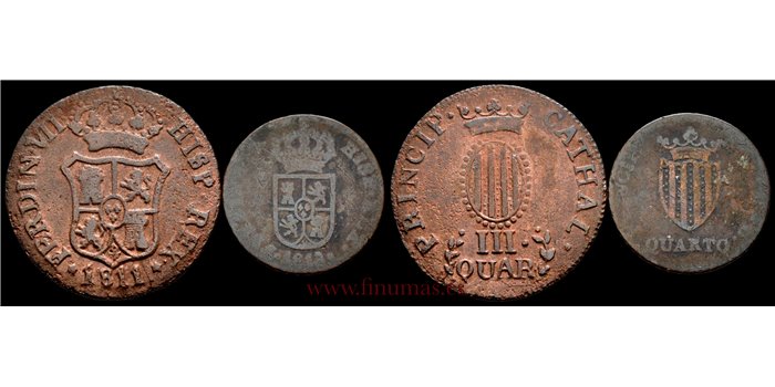 Cy13909L.-FERNANDO VII - 1 III Cuartos 1813-1811 Cataluña.-MC/MBC. 2 piezas