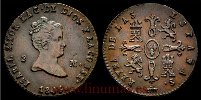 Cy15672F.-ISABEL II - 2 Maravedis  1844 Segovia - MBC+