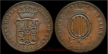 Cy15763D.-ISABEL II - 3 Cuartos 1841 Cataluña - MBC-