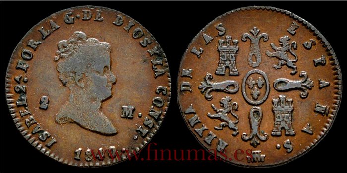 Cy15665E.-ISABEL II - 2 Maravedis  1840 Segovia - MBC