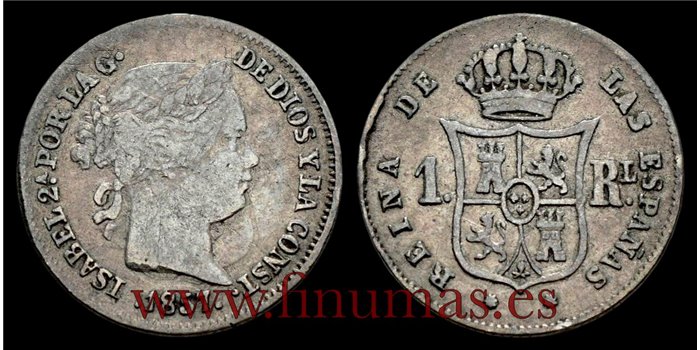 Cy15927C.-ISABEL II - 1 Real 1857 Barcelona .-BC