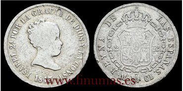 Cy15991B.-ISABEL II - 2 Reales 1847 Madrid .-RC