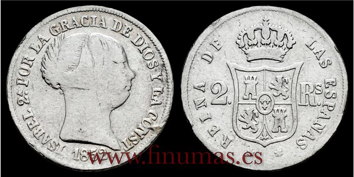 Cy16005G.-ISABEL II - 2 Reales 1852 Madrid .-BC