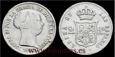 Cy16005G.-ISABEL II - 2 Reales 1852 Madrid .-BC