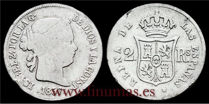 Cy16019B.-ISABEL II - 2 Reales 1857 Madrid .-RC