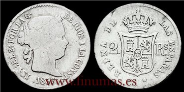Cy16019B.-ISABEL II - 2 Reales 1857 Madrid .-RC