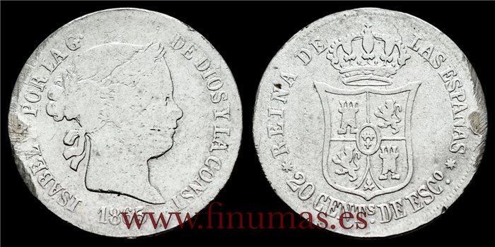 Cy16046B.-ISABEL II - 2 Reales 1865 Madrid .-RC