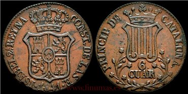 Cy15851H.-ISABEL II - 6 Cuartos 1841 Cataluña - EBC