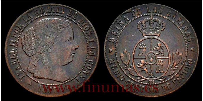 Cy15652.-ISABEL II - 1/2 Ctm.Escudo.  1867 Segovia OM - MBC