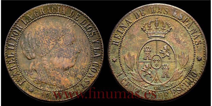Cy15718F.-ISABEL II - 1Ctm.Escudo.  1868 Sevilla OM - MBC+
