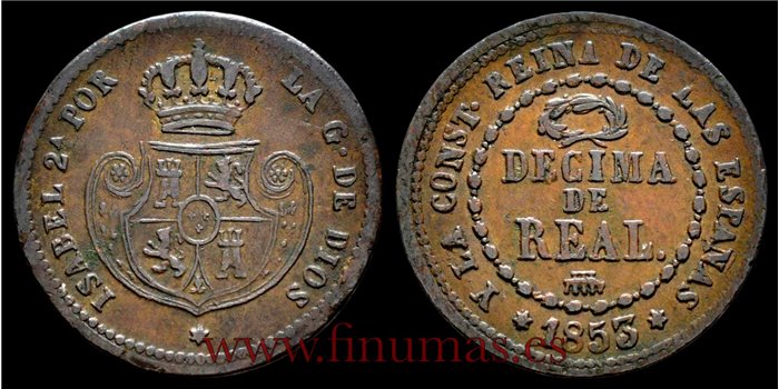 Cy15691E.-ISABEL II - Decima de Real. 1853 Segovia- MBC
