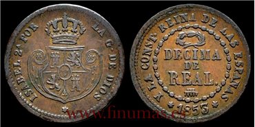 Cy15691E.-ISABEL II - Decima de Real. 1853 Segovia- MBC