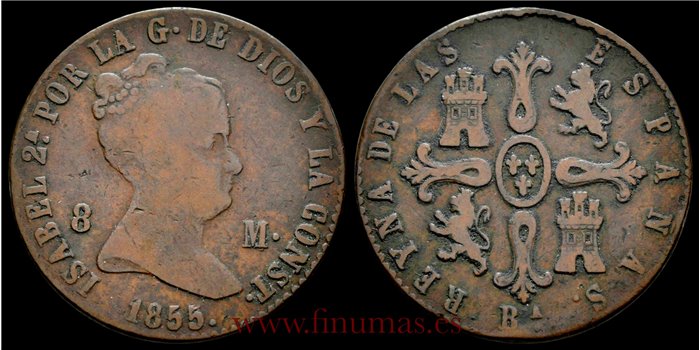 Cy15842.-ISABEL II - 8 Maravedis  1855 barcelona - BC