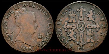 Cy15842.-ISABEL II - 8 Maravedis  1855 barcelona - BC