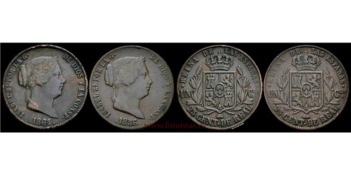 Cy15782L.-ISABEL II - 25 Ctm: Real 1856 y1862 Segovia - MBC/BC. 2 Piezas