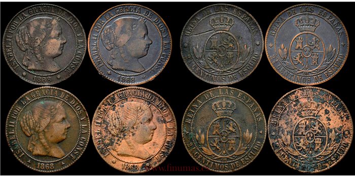 Cy15798L.-ISABEL II - 2 1/2 Ctm.Escudo.  1868 Segovia OM - MBC. 4Piezas