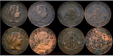 Cy15798L.-ISABEL II - 2 1/2 Ctm.Escudo.  1868 Segovia OM - MBC. 4Piezas