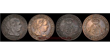 Cy15647L.-ISABEL II - 1/2 Ctm.Escudo.  1868 Segovia Jubia OM 2 Piezas - MBC