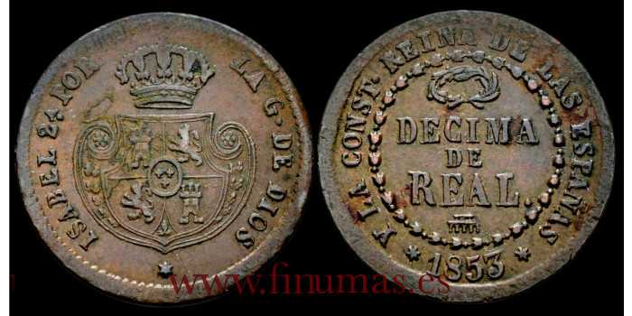 Cy15631.-ISABEL II - Decima de Real. 1853 Segovia- MBC