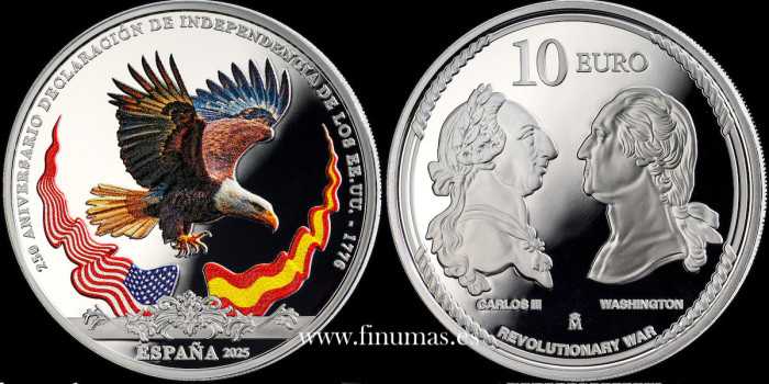 10 Euros 2025 - 250 Anniv. USA - Bald Eagle. Silver - Proof
