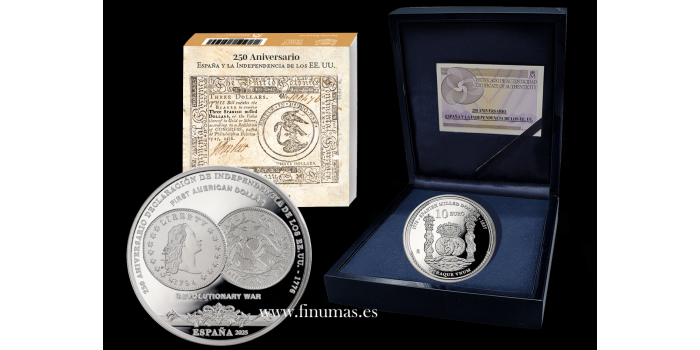 10 Euros 2025 - 250 Aniv. EEUU - First Dollar. Plata - Proof