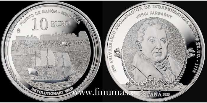 10 Euros 2025 - 250 Aniv. EEUU - Farragut. Plata - Proof