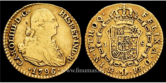 Cy13224V.- Carlos IV 1 Escudo  1796/91 Madrid M.F. MBC-  ORO