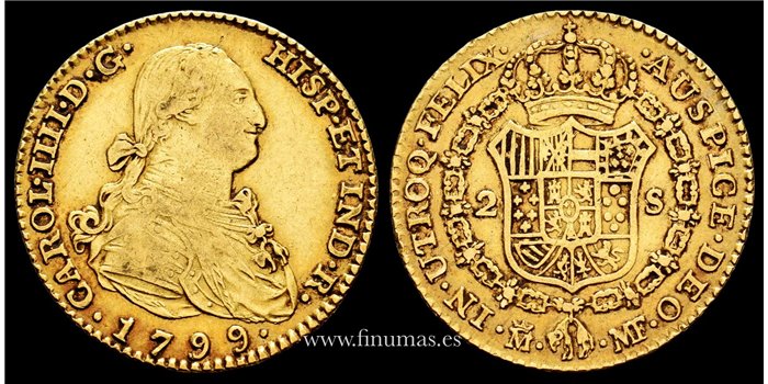 Cy13397.- Carlos IV 2 Escudos 1799 Madrid M.F.  MBC - ORO