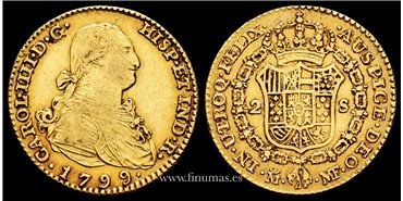 Cy13397.- Carlos IV 2 Escudos 1799 Madrid M.F.  MBC - ORO