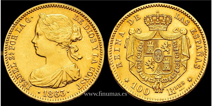 Cy16478.-ISABEL II  100 Reales 1863 Madrid - EBC+