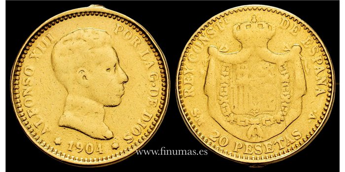 Cy16713.- ALFONSO XIII  20 pts 1904 *19*04 Madrid -ORO