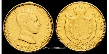 Cy16713.- ALFONSO XIII  20 pts 1904 *19*04 Madrid -ORO