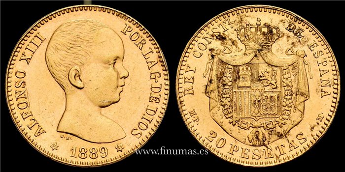 Cy16709- ALFONSO XIII  20 pesetas 1889 (18*89) MPM.-  EBC