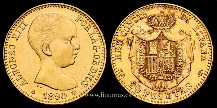 Cy16710J1.- ALFONSO XIII - 20 pesetas 1890 (18-90) MPM. S.C.-   - ORO