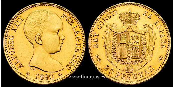 Cy16710J2.- ALFONSO XIII - 20 pesetas 1890 (18-90) MPM. S.C.-   - ORO