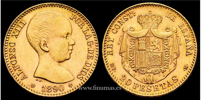 Cy16710J3.- ALFONSO XIII - 20 pesetas 1890 (18-90) MPM. S.C.-   - ORO