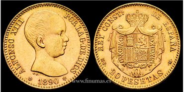 Cy16710J3.- ALFONSO XIII - 20 pesetas 1890 (18-90) MPM. S.C.-   - ORO