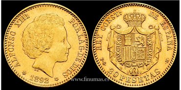 Cy16970.H.- 20 PESETAS 1892  (18-92) PG M- EBC. ORO