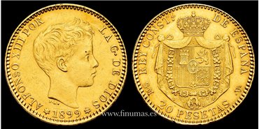 Cy16712I.- ALFONSO XIII 20 pts 1899 *18*99 MPM Madrid. MBC+.- ORO
