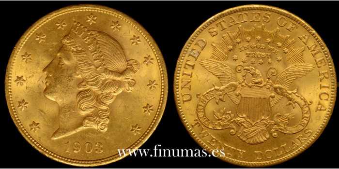 USA K-074.3.- 20 DOLLAR 1903 Liberty Head. EBC+ -ORO