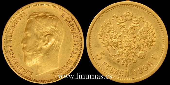 RUSIA - K-062 - 5 RUBLOS NICOLAS II 1898r - EBC. ORO