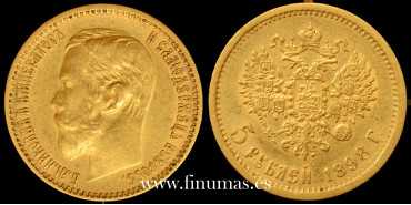 RUSSIA - K-062 - 5 RUBLES NICOLAS II 1889r - EBC. GOLD