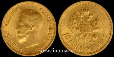 RUSSIA - K-064 - 10 RUBLES NICOLAS II 1899r - EBC. GOLD