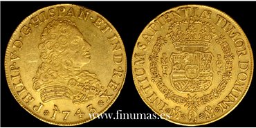 Cy09384.- Felipe V 8 Escudos 1743 Mexico M.F. EBC-  ORO