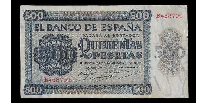 F474E - 500 Peseta 21-11-1936 series B.  MBC