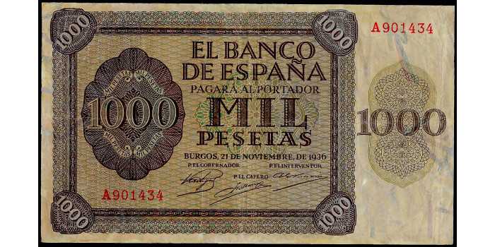 F485E 1000 PESETAS 21 NOVEMBER 1936 MBC SERIE A/C